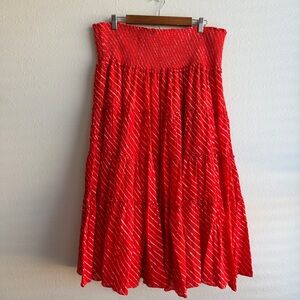Lauren Ralph Lauren Red White Smocked Tiered Ruffle Maxie XXL Skirt Bohemian B